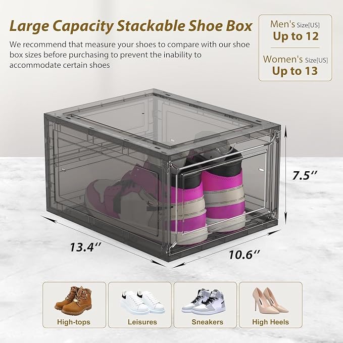 Mitees 10 Pack XX Large Thicken Sturdy Hard Plastic Clear Stackable Shoe - Image 4