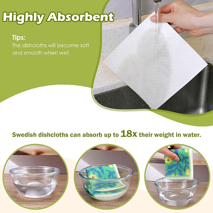 6 Packs Swedish Paper Cloths for Kitchen, Reusable Paper Towels Washable Dish - Image 4