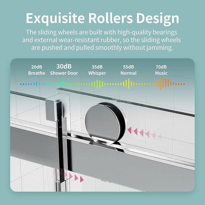 56-60" W x 76" H Frameless Soft-Close Sliding Shower Door, 3/8" SGCC Tempered - Image 4