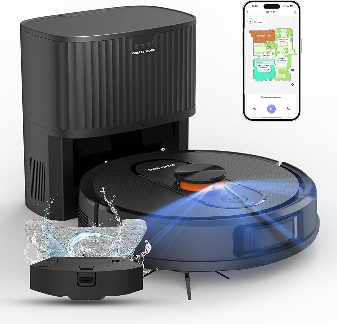 Robot Vacuum and Mop with LiDAR Navigation, 5000Pa Robot Vacuum Cleaner with by eitton