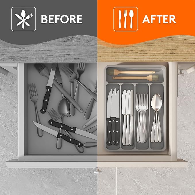 Lifewit Silverware Drawer Organizer Tray, Plastic Cutlery Storage - Image 6