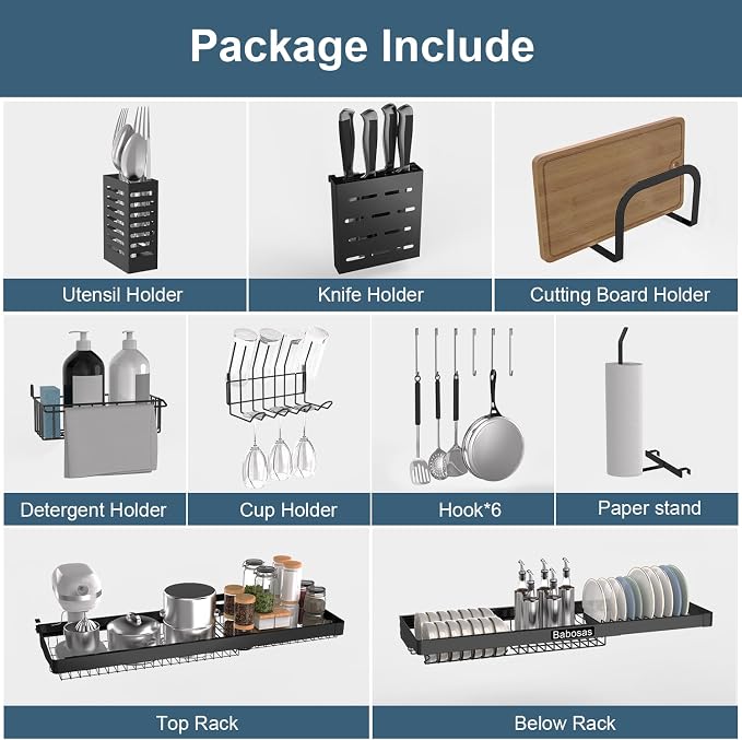 Over The Sink Dish Drying Rack, 3 Tier Adjustable Length Full Stainless Steel - Image 8