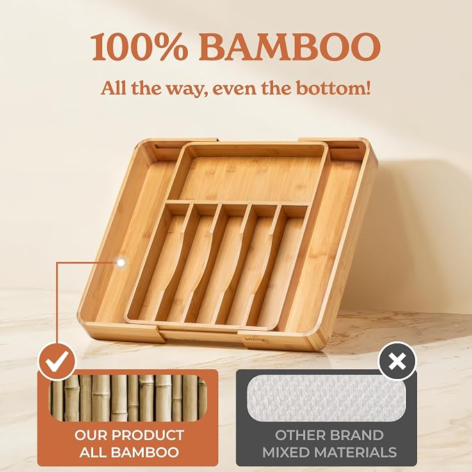SMIRLY Silverware Drawer Organizer – Bamboo Kitchen Drawer Organizer, - Image 3