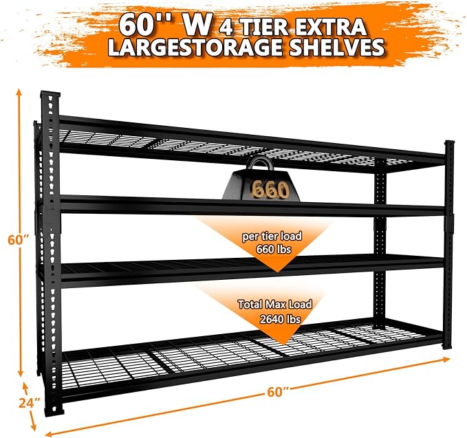 Storage Shelves Heavy Duty 2 PCS, 4-tier Adjustable Metal Industrial Utility - Image 3