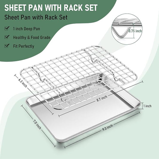 Homikit Toaster Oven Pan with Rack Set, 9 x 7 Inch Stainless Steel Small Cookie - Image 2