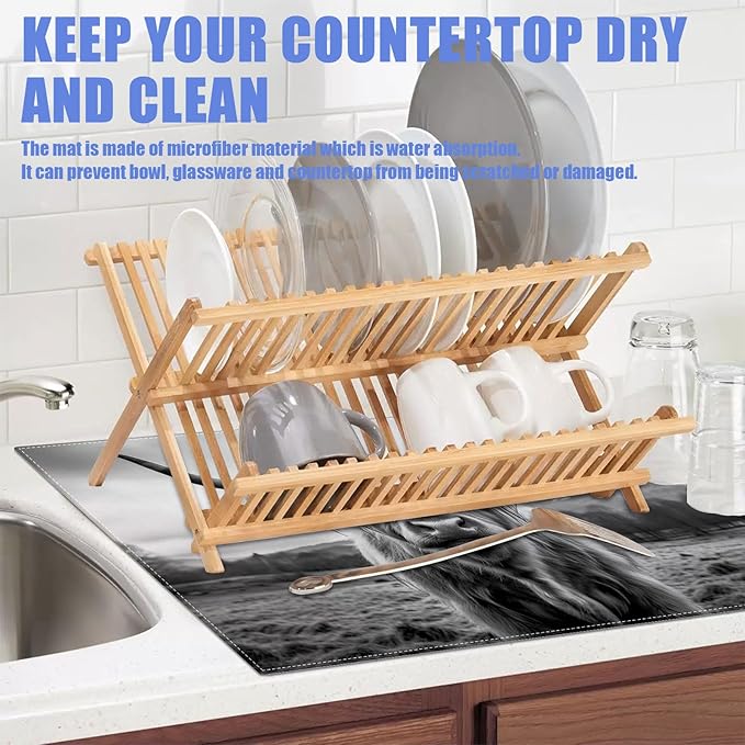 Highland Cow Dish Drying Mat for Kitchen Counter Drying Pad Absorbent - Image 5