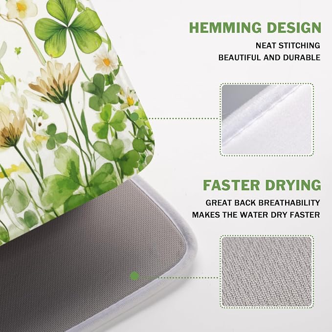 St Patrick's Day Dish Drying Mat 16 x 18 Inch Green Clover Dish Drainer Rack - Image 4