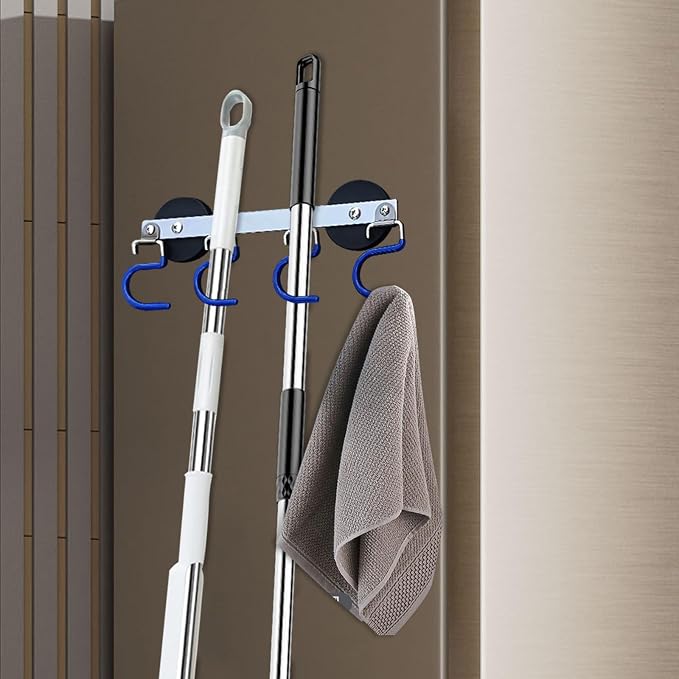 Magnetic Mop Broom Holder Wall Mount Heavy Duty No Drill Over the Door Broom - Image 3
