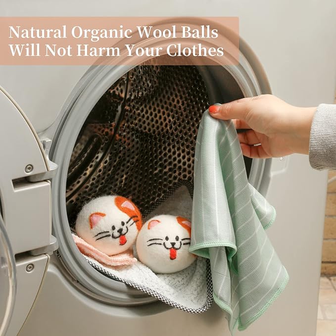 Wool Dryer Balls XL, Cute Cat Face Shape Handmade Dryer Balls Laundry Reusable - Image 2