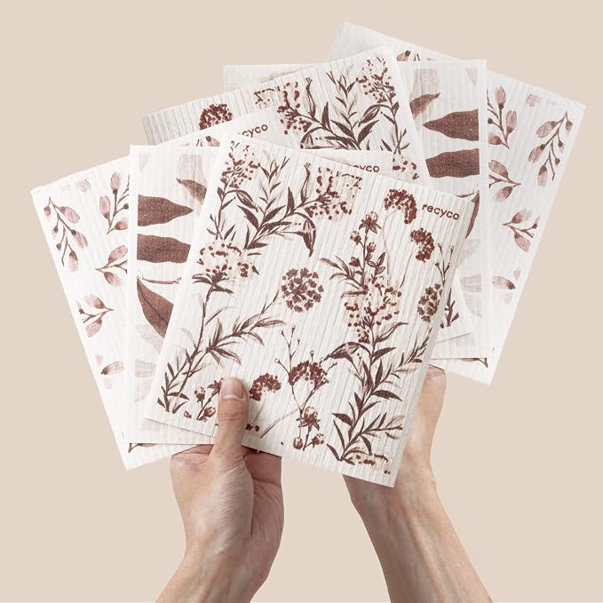 RECYCO Swedish Dishcloths for Kitchen | 6 Pack Watercolor Florals Washable Dish by RECYCOHOMECOLLECTION