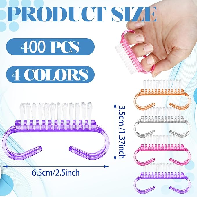 Bokon 400 Pcs Handle Grip Nail Brush Bulk Fingernail Scrub Brush - Image 2