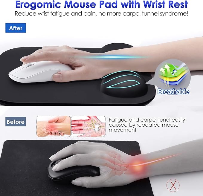 Gimars Large Smooth Superfine Fibre Memory Foam Ergonomic Mouse Pad Wrist Rest - Image 3