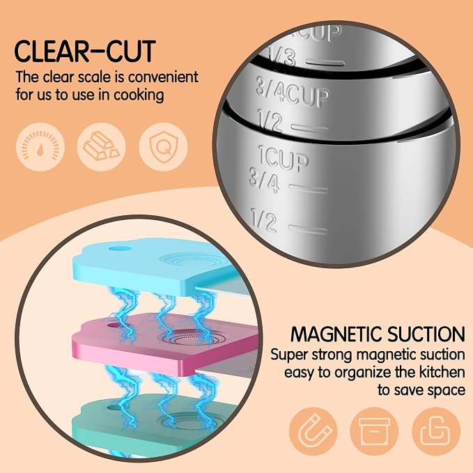 Magnetic Measuring Cups, 6 Stainless Steel Nesting Measuring Cup Set - Image 2