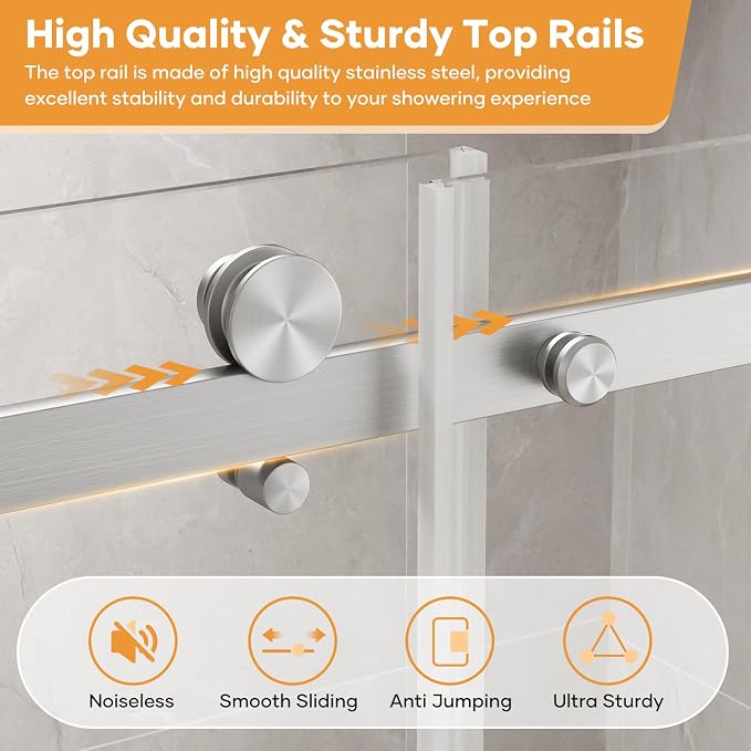 Venice Frameless Shower Door 60 in W x 74 in H, 5/16" Clear Tempered Glass Door - Image 3