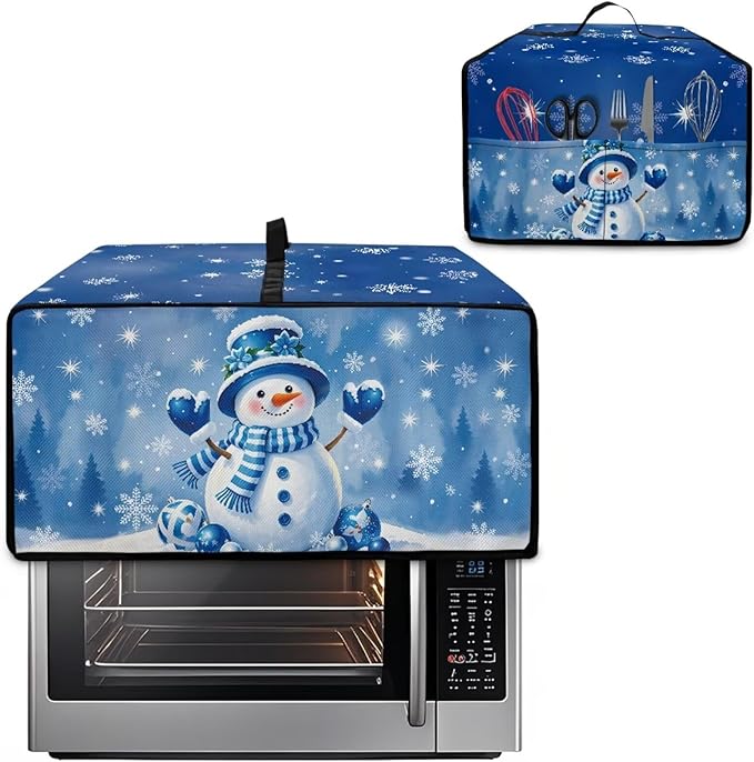 Christmas Toaster Oven Dust Cover Small Kitchen Appliance Cover for Countertop Convection Ovens,Small Appliances, M, 16.5 x 20.5 x 10 Inches, Blue Snowman Snowflake
