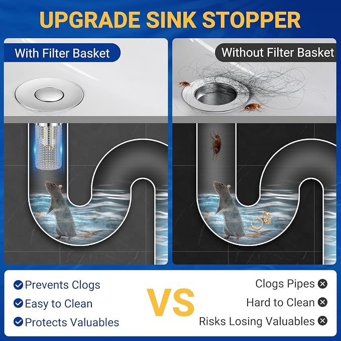 Bathroom Sink Drain Strainer, Pop-Up Bathroom Sink Stopper - Image 5