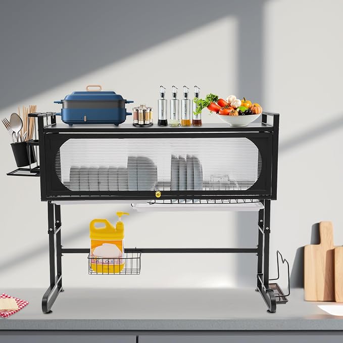 3 Tier Over The Sink Dish Drying Rack W/Clear Cabinet Door, Adjustable Dish - Image 6