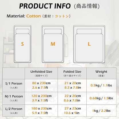 TRIWONDER Sleeping Bag Liner Cotton Camping Travel Sheet Sleep Sack Adult for Hostels Outdoor Picnic Planes Trains