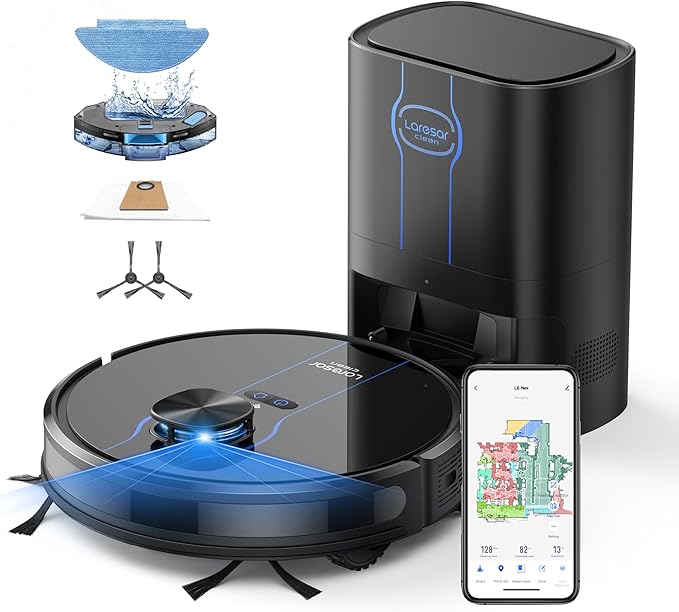 Robot Vacuum and Mop, 5000Pa Self-Emptying Robot Vacuum, Smart Lidar Navigation by LaresarClean