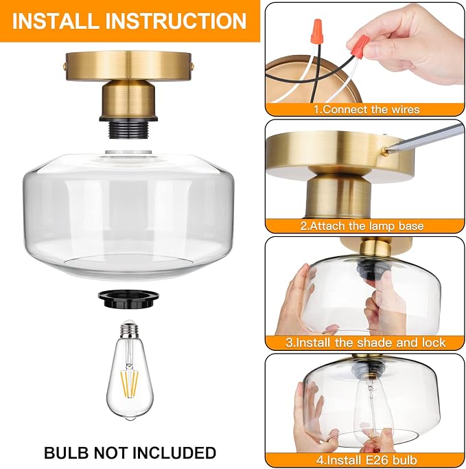 MAXvolador Industrial Semi Flush Mount Ceiling Light Gold, Farmhouse Lighting - Image 6