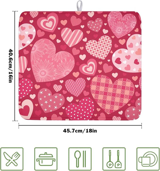 Valentine's Day Dish Drying Mat 16 x 18 Inch Heart Shaped Pattern Dish Drying - Image 2