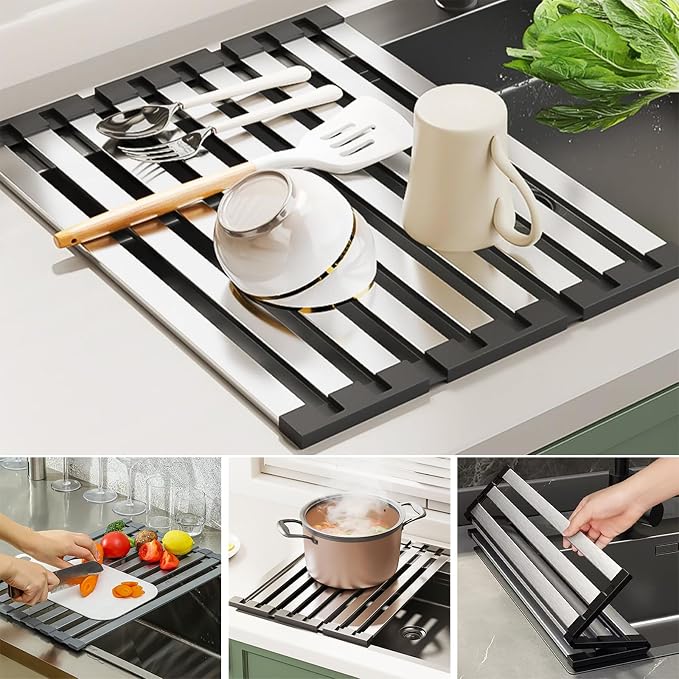 Foldable Dish Drying Rack for Kitchen Sink, Over The Sink Dish Drying Rack by POYIPI