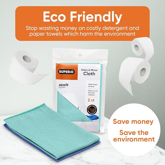 Superio Microfiber Glass Cleaning Cloth, Mirror & Window Miracle Cloth Lint & - Image 3
