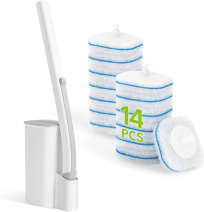 Toilet Bowl Cleaner Wand with 14 Refills, Disposable Toilet Brush Set with by IVYROLL