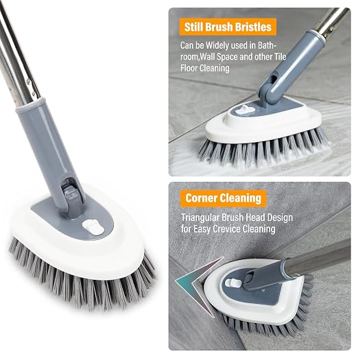4 in 1 Tile Shower Cleaner Brush, Long Handled Scrub Brush - Image 2