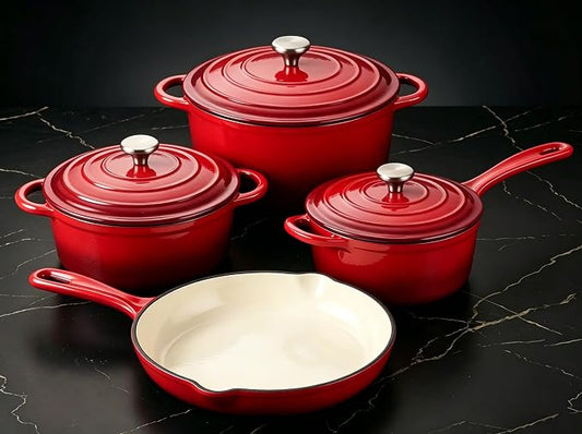 QuliMetal Enameled Cast Iron Cookware Set, 4-Piece Pots and Pans Set by QuliMetal