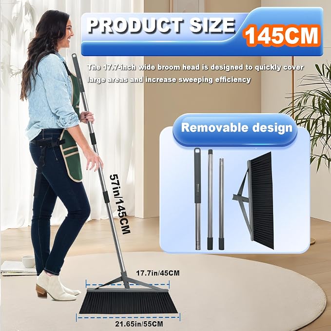 17.7inch Wide Large Broom for Sweeping Indoor or Outdoor, Whole Length 57inch - Image 3