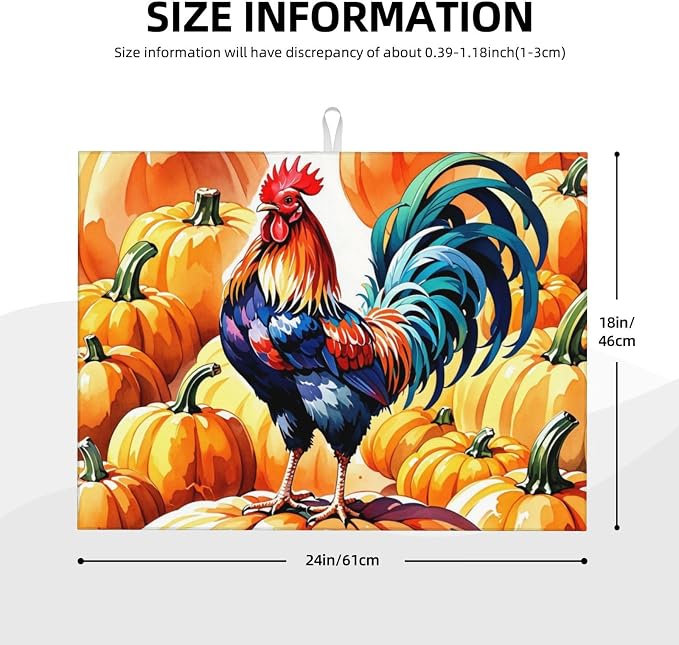 Rooster Pumpkin Dish Drying Mat Highly Absorbent Double-Sided Microfiber - Image 2