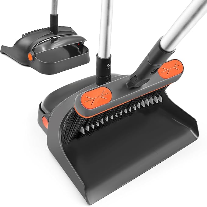 Broom with Dustpan Combo Set, 180 Degree Rotating Brush Indoor Sweeping by TRENNCHI