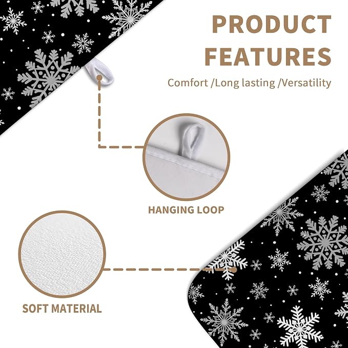 Winter Snowflake Black Dish Drying Mat Christma Snowflakes Large Kitchen Mats - Image 4
