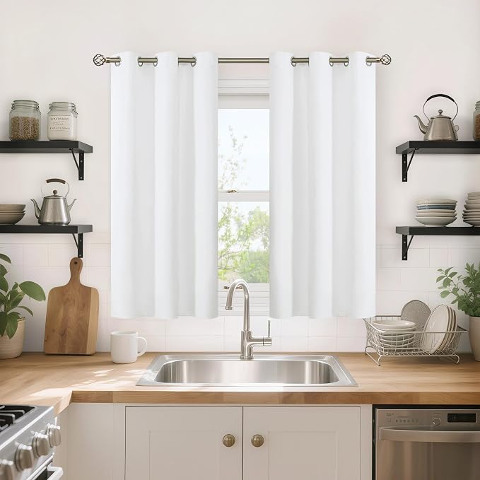 YoungsTex White Linen Blackout Curtains 45 Inch Length, Short Thermal Insulated - Image 3