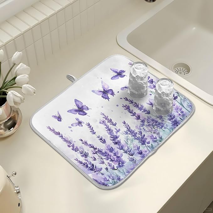 Purple Lavender Spring Summer Flower Floral Dish Drying Mat - Image 7