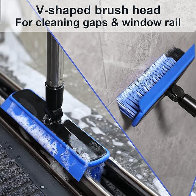 Grout Cleaner Brush with Long Handle, V-Shaped Floor Scrub Brush Swivel Grout - Image 6