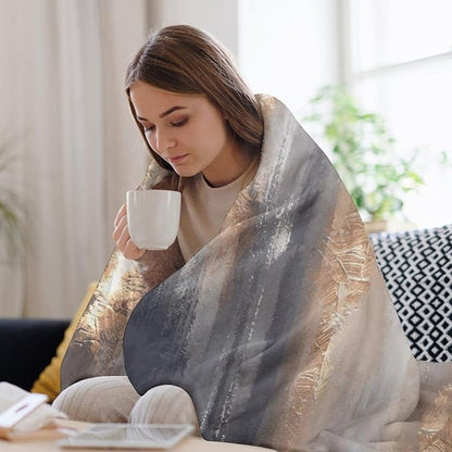 Abstract Gradient Blanket, Modern Fashion Baroque Gold Grey Painting Strokes Pattern Soft Warm Cozy Plush Flannel Covers for Livingroom Bedroom Couch Chair Camping Travel Home Decor Tapestry 40x50in