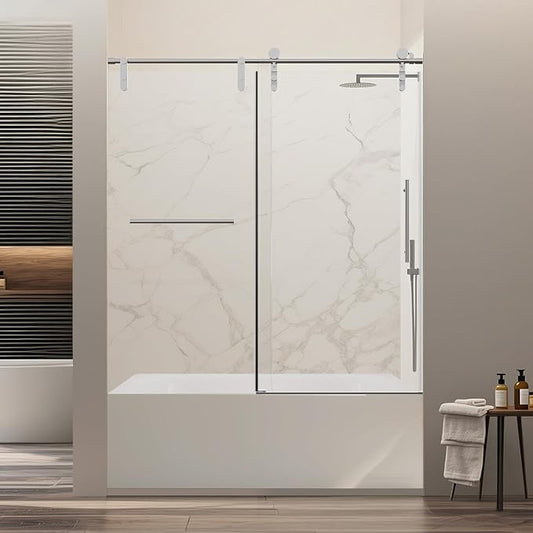 56-60" W x 66" H Frameless Bathtub Shower Door, Bathroom Single Sliding Tub by Unknown