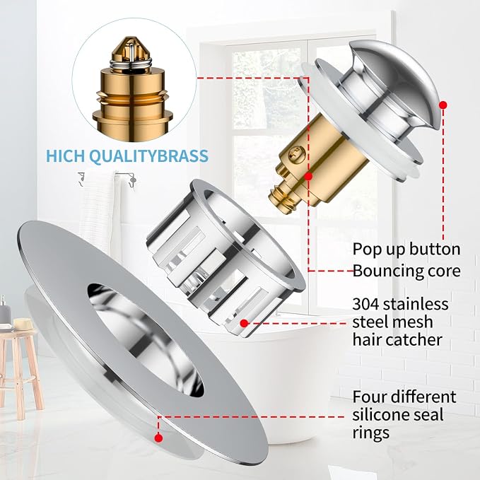 Universal Tub Stopper for Bathroom Sink & Bathtub Drain, 2-in-1 Pop Up Drain - Image 4