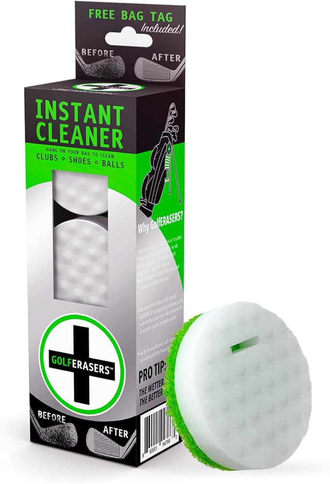 Instant Golf Eraser with Bag Tether, Premium Dual-Sided Sponge by GolfERASERS