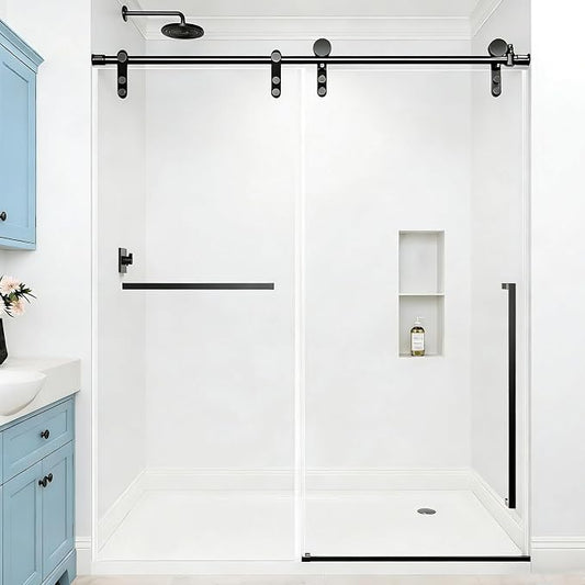 Frameless Shower Door, 56-60" W x 75" H 5/16" 8mm Glass Sliding Shower Doors by Tcwvwc