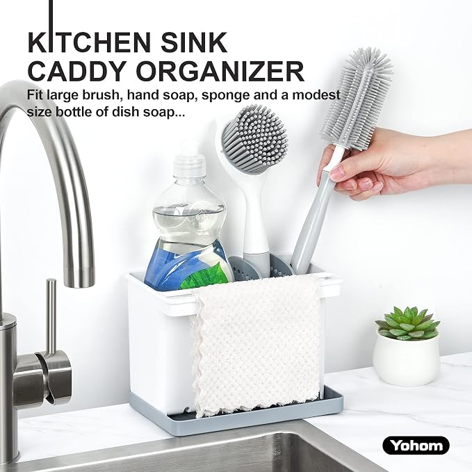 YOHOM Sink Brush Holder for Kitchen Sink Sponge Caddy Countertop Organizer - Image 2