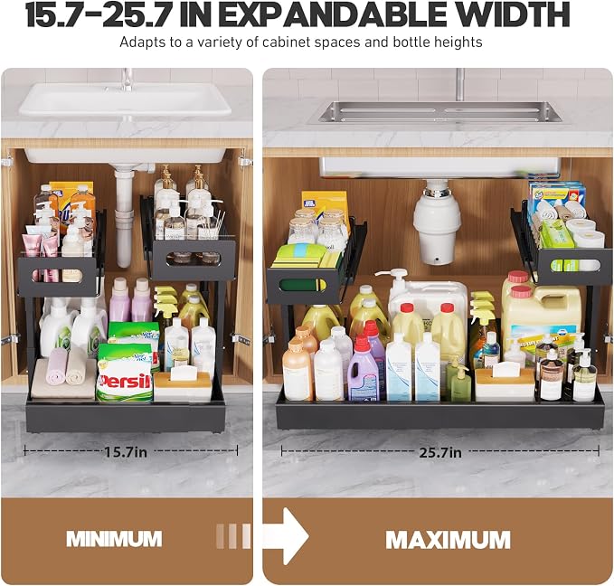 1 Pack-15.7"-25.7"W Expandable Under Sink Organizer - Image 7