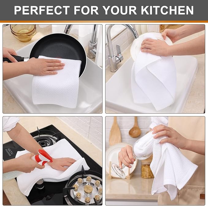 Kitinjoy 100% Cotton Waffle Weave Kitchen Hand Towels - Image 4