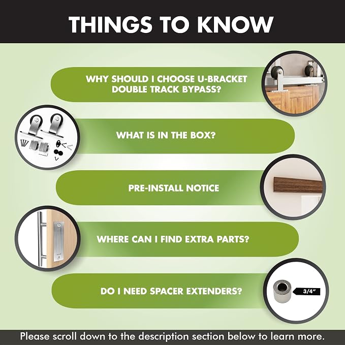 Homacer Brushed Nickel Double Track U-Shape Bypass Sliding Barn Door Hardware - Image 4