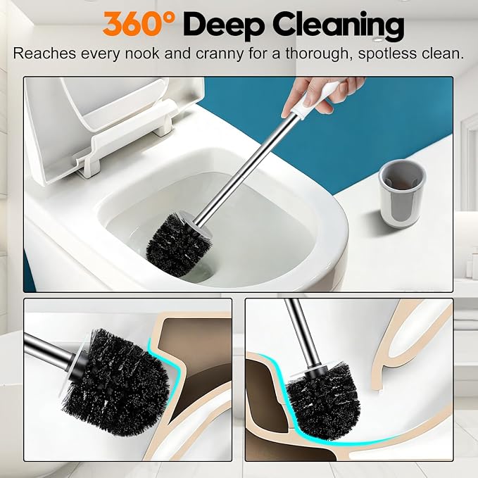 Toilet Brush, Compact Toilet Bowl Brush and Holder, Stainless Steel Handle - Image 2