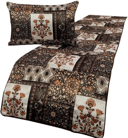 The HomeCentric King/Queen/Twin Brown Decorative Twin 53"x18" Bed Runner with Pillow Cover Quilted Bed Scarf on Satin Fabric - Parisa