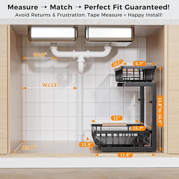 Under Sink Organizer, 2 Pack 2 Tier Under Sink Organizers and Storage, Slide - Image 8