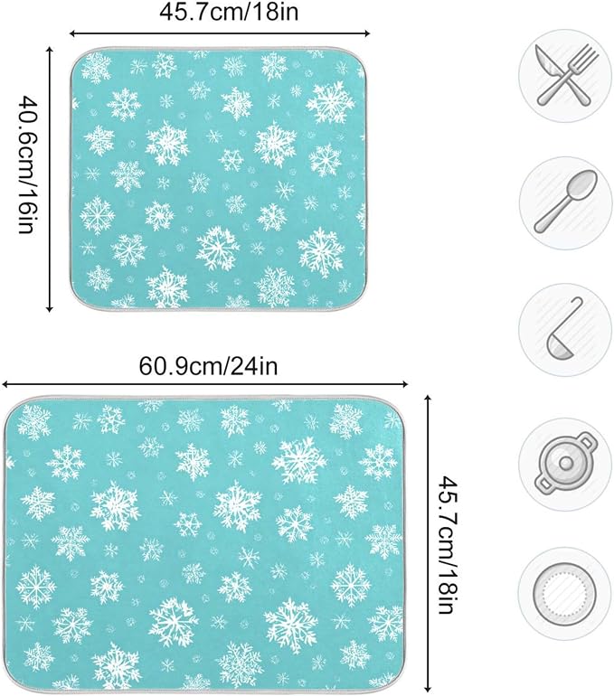 Winter Snowflake Turquoise Dish Drying Mat - Image 3